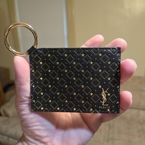 Brand New Yves Saint Laurent Leather Black & Gold Cardholder Keychain Mirror